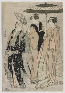 The Actors Sujuro III as Minamoto no Yoritomo, Nakamura Riko as Kiyotaki, Yamashita Mangiku as Masa, Edo period, 1784 (colour woodblock print) 作： Torii Kiyonaga